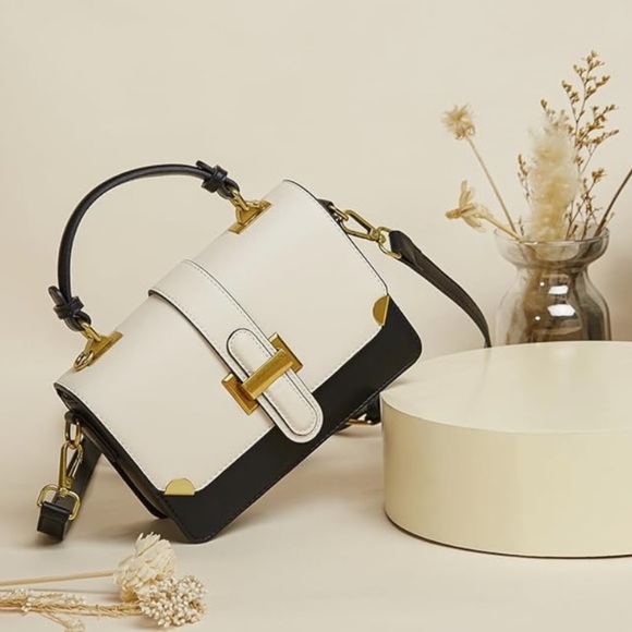 New! Color block top handle crossbody in black and white w/ gold hardware - Picture 2 of 4